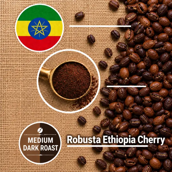 قهوه روبوستا چری مدیوم دارک رست