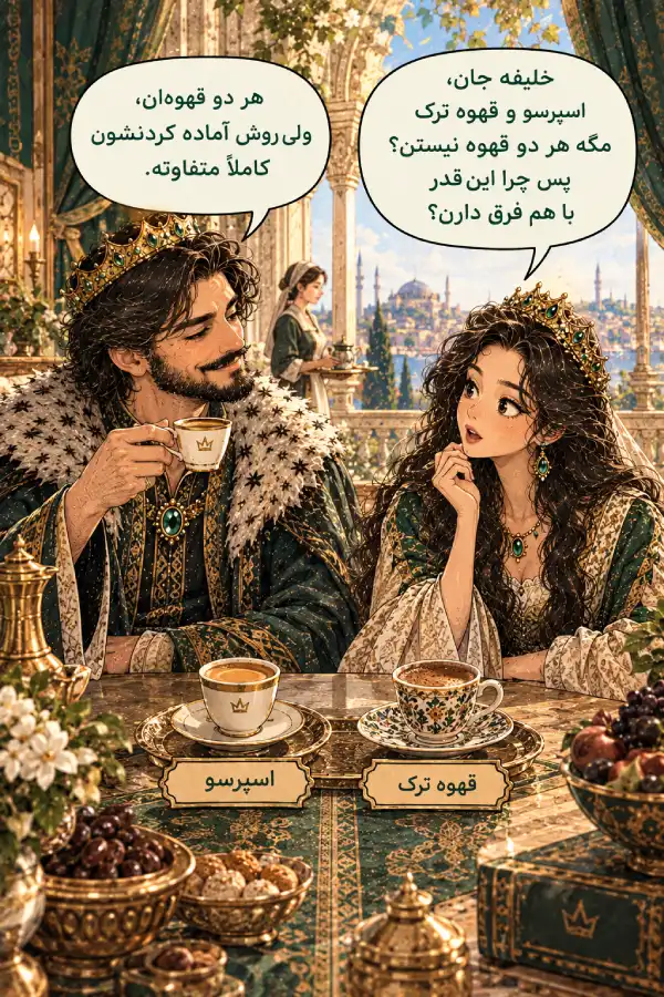تفاوت قهوه اسپرسو و ترک | مقایسه کامل طعم، کافئین، آسیاب و روش تهیه